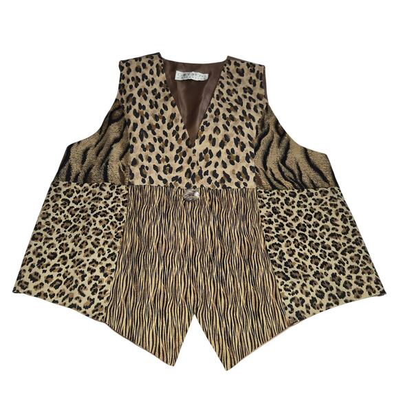 Vtg Carol Antone Collection Womens Medium Vest Animal Print Y2K Glam Maximalist - Picture 3 of 12
